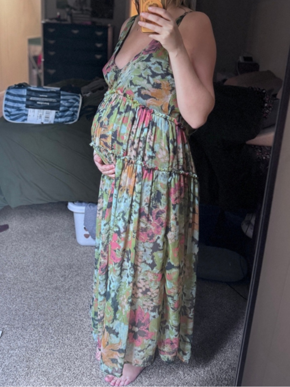 Free People Julianna Maxi Dress Green Sleeveless Tiered Ruffle Size XS - Picture 7 of 16